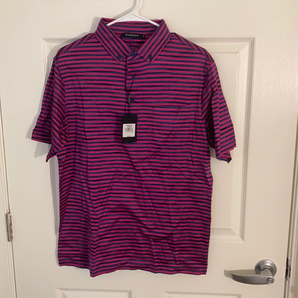 NWT Bugatchi Men’s Polo,Size Med,Navy and Magenta